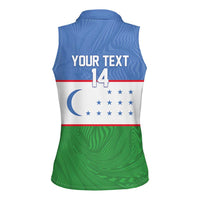Uzbekistan Football Custom Women Sleeveless Polo Shirt Come On White Wolves Flag Style - Wonder Print Shop