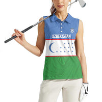 Uzbekistan Football Custom Women Sleeveless Polo Shirt Come On White Wolves Flag Style - Wonder Print Shop