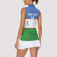 Uzbekistan Football Custom Women Sleeveless Polo Shirt Come On White Wolves Flag Style - Wonder Print Shop
