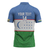 Uzbekistan Football Custom Zipper Polo Shirt Come On White Wolves Flag Style - Wonder Print Shop
