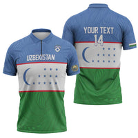 Uzbekistan Football Custom Zipper Polo Shirt Come On White Wolves Flag Style - Wonder Print Shop