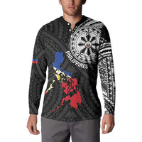 Philippines Strong Button Sweatshirt Filipino Map Polynesian Tattoo - Wonder Print Shop