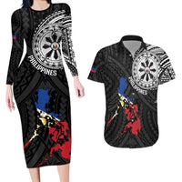 Philippines Strong Couples Matching Long Sleeve Bodycon Dress and Hawaiian Shirt Filipino Map Polynesian Tattoo - Wonder Print Shop
