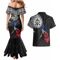Philippines Strong Couples Matching Mermaid Dress and Hawaiian Shirt Filipino Map Polynesian Tattoo - Wonder Print Shop