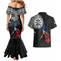Philippines Strong Couples Matching Mermaid Dress and Hawaiian Shirt Filipino Map Polynesian Tattoo - Wonder Print Shop