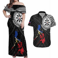 Philippines Strong Couples Matching Off Shoulder Maxi Dress and Hawaiian Shirt Filipino Map Polynesian Tattoo - Wonder Print Shop