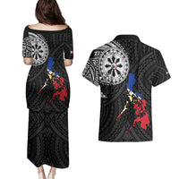 Philippines Strong Couples Matching Puletasi and Hawaiian Shirt Filipino Map Polynesian Tattoo - Wonder Print Shop