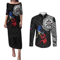 Philippines Strong Couples Matching Puletasi and Long Sleeve Button Shirt Filipino Map Polynesian Tattoo - Wonder Print Shop