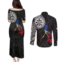 Philippines Strong Couples Matching Puletasi and Long Sleeve Button Shirt Filipino Map Polynesian Tattoo - Wonder Print Shop
