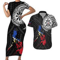 Philippines Strong Couples Matching Short Sleeve Bodycon Dress and Hawaiian Shirt Filipino Map Polynesian Tattoo - Wonder Print Shop