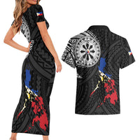 Philippines Strong Couples Matching Short Sleeve Bodycon Dress and Hawaiian Shirt Filipino Map Polynesian Tattoo - Wonder Print Shop