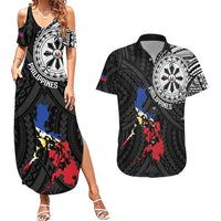 Philippines Strong Couples Matching Summer Maxi Dress and Hawaiian Shirt Filipino Map Polynesian Tattoo - Wonder Print Shop