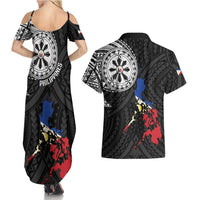 Philippines Strong Couples Matching Summer Maxi Dress and Hawaiian Shirt Filipino Map Polynesian Tattoo - Wonder Print Shop