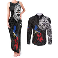Philippines Strong Couples Matching Tank Maxi Dress and Long Sleeve Button Shirt Filipino Map Polynesian Tattoo - Wonder Print Shop