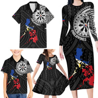Philippines Strong Family Matching Long Sleeve Bodycon Dress and Hawaiian Shirt Filipino Map Polynesian Tattoo - Wonder Print Shop