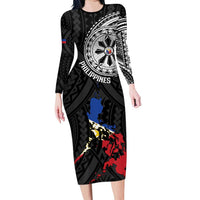 Philippines Strong Family Matching Long Sleeve Bodycon Dress and Hawaiian Shirt Filipino Map Polynesian Tattoo - Wonder Print Shop