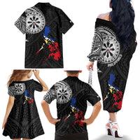 Philippines Strong Family Matching Off The Shoulder Long Sleeve Dress and Hawaiian Shirt Filipino Map Polynesian Tattoo - Wonder Print Shop
