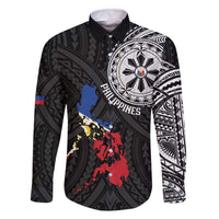 Philippines Strong Family Matching Off The Shoulder Long Sleeve Dress and Hawaiian Shirt Filipino Map Polynesian Tattoo - Wonder Print Shop