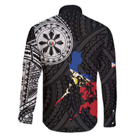 Philippines Strong Family Matching Off The Shoulder Long Sleeve Dress and Hawaiian Shirt Filipino Map Polynesian Tattoo - Wonder Print Shop