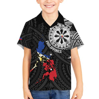 Philippines Strong Family Matching Off The Shoulder Long Sleeve Dress and Hawaiian Shirt Filipino Map Polynesian Tattoo - Wonder Print Shop