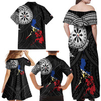 Philippines Strong Family Matching Off Shoulder Maxi Dress and Hawaiian Shirt Filipino Map Polynesian Tattoo - Wonder Print Shop