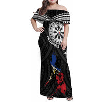 Philippines Strong Family Matching Off Shoulder Maxi Dress and Hawaiian Shirt Filipino Map Polynesian Tattoo - Wonder Print Shop