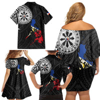Philippines Strong Family Matching Off Shoulder Short Dress and Hawaiian Shirt Filipino Map Polynesian Tattoo - Wonder Print Shop