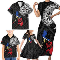 Philippines Strong Family Matching Short Sleeve Bodycon Dress and Hawaiian Shirt Filipino Map Polynesian Tattoo - Wonder Print Shop