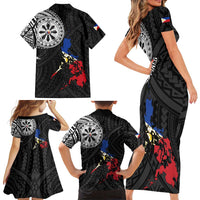 Philippines Strong Family Matching Short Sleeve Bodycon Dress and Hawaiian Shirt Filipino Map Polynesian Tattoo - Wonder Print Shop