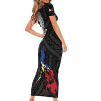 Philippines Strong Family Matching Short Sleeve Bodycon Dress and Hawaiian Shirt Filipino Map Polynesian Tattoo - Wonder Print Shop