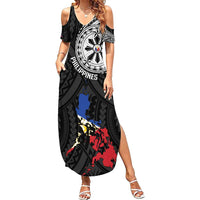 Philippines Strong Family Matching Summer Maxi Dress and Hawaiian Shirt Filipino Map Polynesian Tattoo - Wonder Print Shop