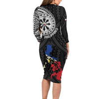 Philippines Strong Long Sleeve Bodycon Dress Filipino Map Polynesian Tattoo - Wonder Print Shop