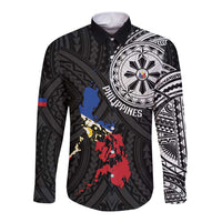 Philippines Strong Long Sleeve Button Shirt Filipino Map Polynesian Tattoo - Wonder Print Shop