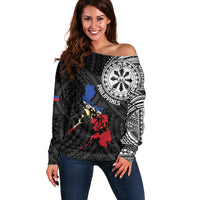 Philippines Strong Off Shoulder Sweater Filipino Map Polynesian Tattoo - Wonder Print Shop