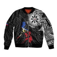 Philippines Strong Sleeve Zip Bomber Jacket Filipino Map Polynesian Tattoo - Wonder Print Shop