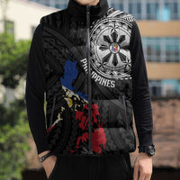 Philippines Strong Sleeveless Puffer Jacket Filipino Map Polynesian Tattoo - Wonder Print Shop
