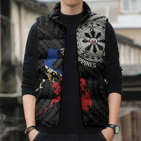 Philippines Strong Sleeveless Puffer Jacket Filipino Map Polynesian Tattoo - Wonder Print Shop