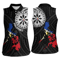 Philippines Strong Women Sleeveless Polo Shirt Filipino Map Polynesian Tattoo - Wonder Print Shop