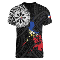 Philippines Strong Women V-Neck T-Shirt Filipino Map Polynesian Tattoo - Wonder Print Shop