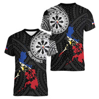 Philippines Strong Women V-Neck T-Shirt Filipino Map Polynesian Tattoo - Wonder Print Shop