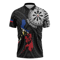 Philippines Strong Zipper Polo Shirt Filipino Map Polynesian Tattoo - Wonder Print Shop