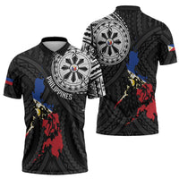 Philippines Strong Zipper Polo Shirt Filipino Map Polynesian Tattoo - Wonder Print Shop
