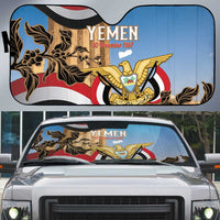 Personalised Yemen Independence Day Auto Sun Shade Awwam Temple With Coat Of Arms Proud - Wonder Print Shop