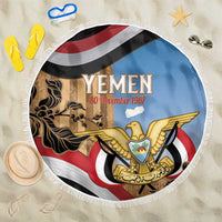 Personalised Yemen Independence Day Beach Blanket Awwam Temple With Coat Of Arms Proud - Wonder Print Shop