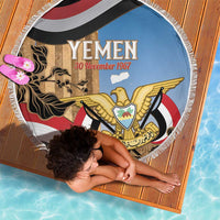 Personalised Yemen Independence Day Beach Blanket Awwam Temple With Coat Of Arms Proud - Wonder Print Shop