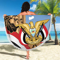 Personalised Yemen Independence Day Beach Blanket Awwam Temple With Coat Of Arms Proud - Wonder Print Shop