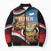 Personalised Yemen Independence Day Bomber Puffer Jacket Awwam Temple With Coat Of Arms Proud - Wonder Print Shop