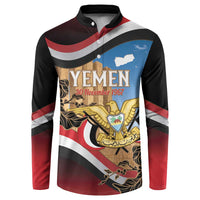 Personalised Yemen Independence Day Button Sweatshirt Awwam Temple With Coat Of Arms Proud - Wonder Print Shop