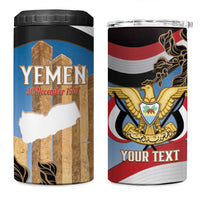 Personalised Yemen Independence Day 4 in 1 Can Cooler Tumbler Awwam Temple With Coat Of Arms Proud - Wonder Print Shop