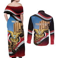 Personalised Yemen Independence Day Couples Matching Off Shoulder Maxi Dress and Long Sleeve Button Shirt Awwam Temple With Coat Of Arms Proud - Wonder Print Shop